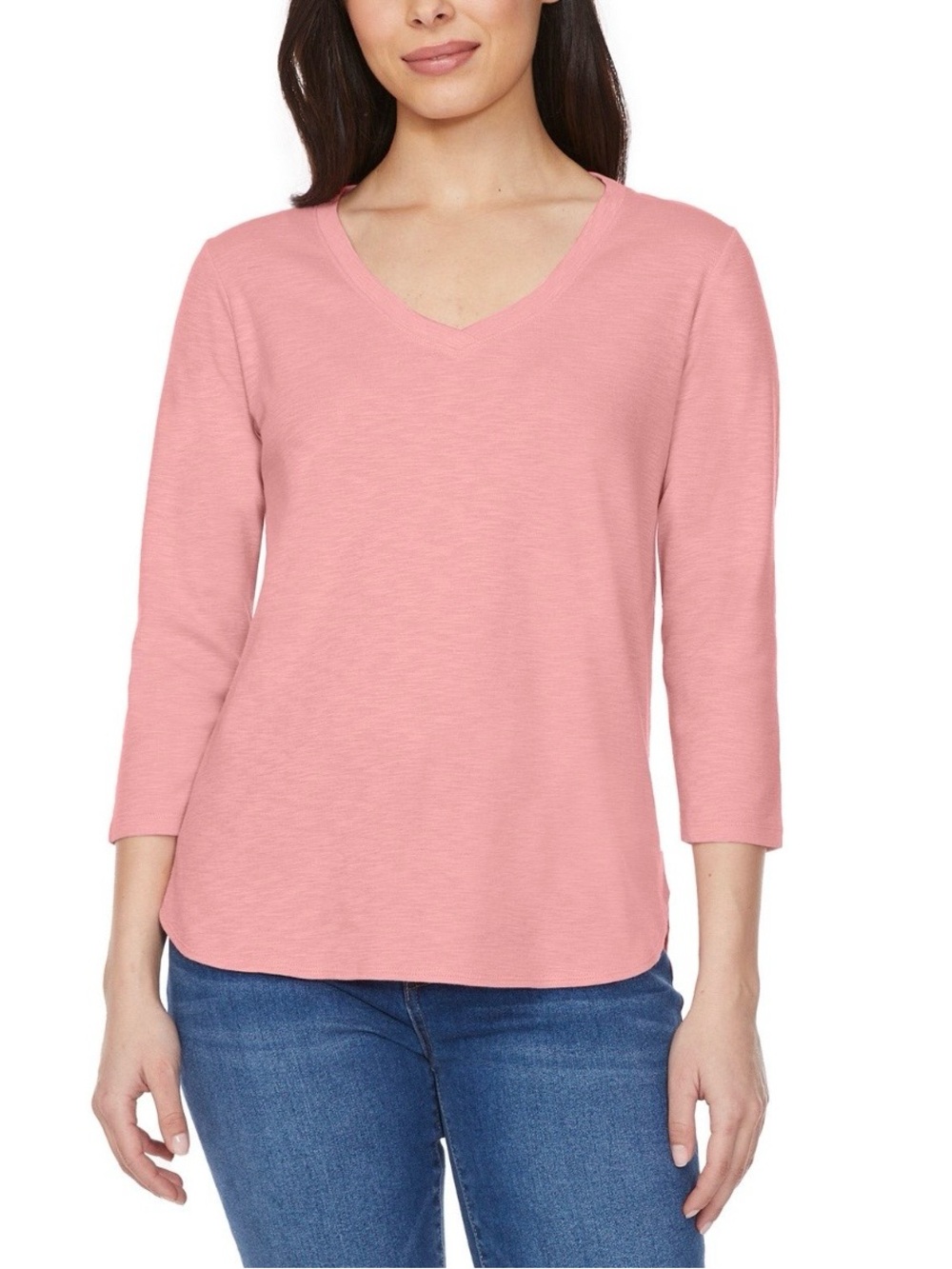 Kirkland Signature Women's 3/4 Sleeve V- Neck Slub Tee